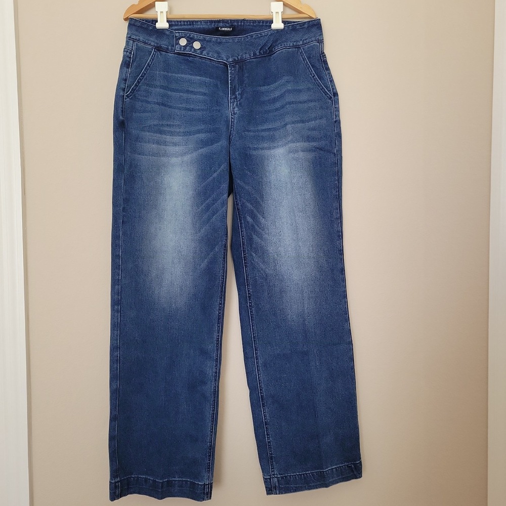 Flamingals Womens Straight Jeans Size 2XL Dark Wash Slimming Pockets NEW